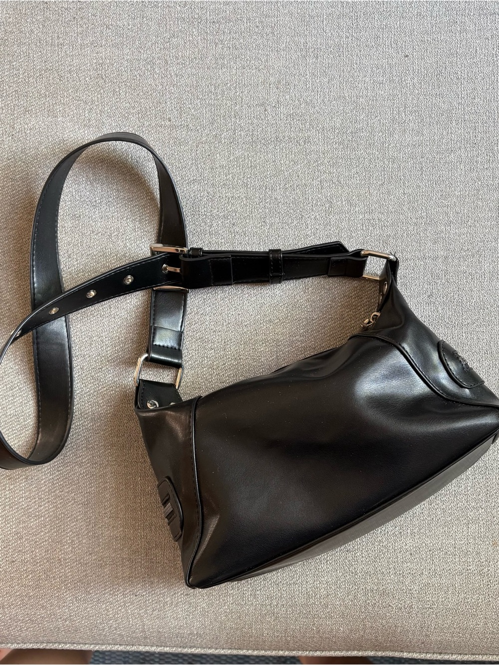 Black Leather Shoulder Bag - Classic Minimalist Style